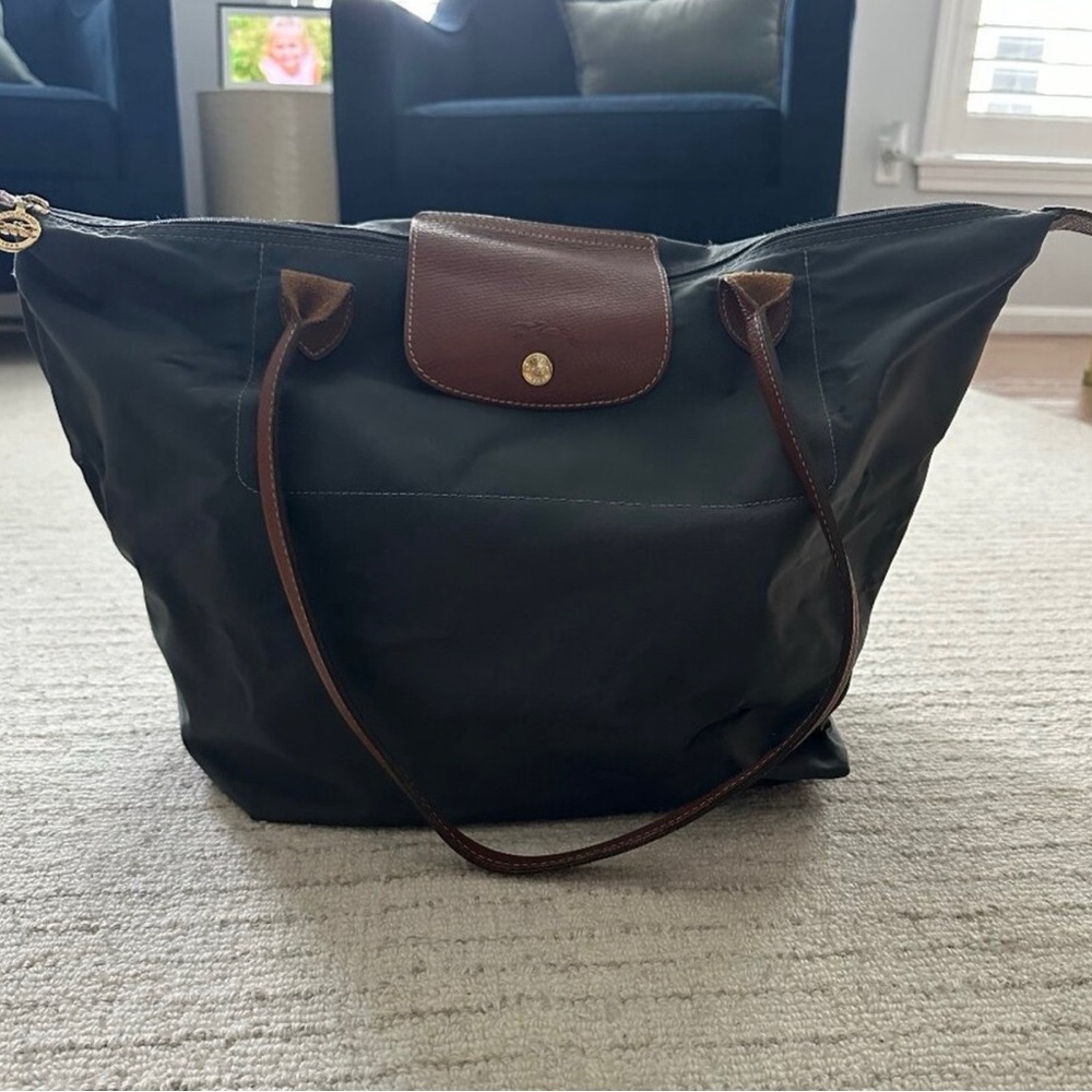 Longchamp Black Tote with Brown Accents